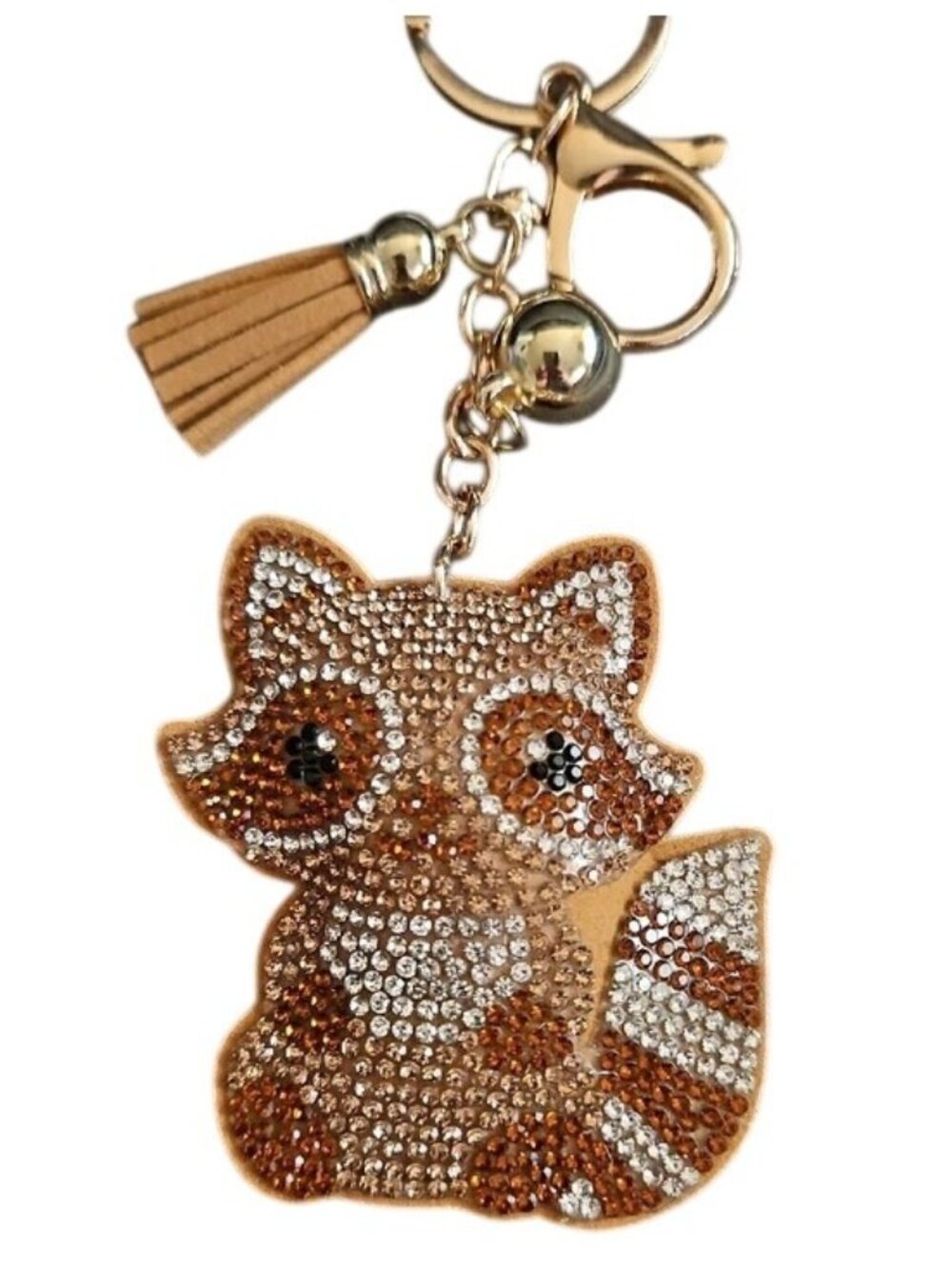 Rhinestone Embellished Racoon Animal Keychain Bag Charm New
